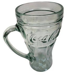 Vintage LIBBEY Coca Cola Glass Mug Handle Thick Green Heavy Set of 2 6.5" x 3.5"